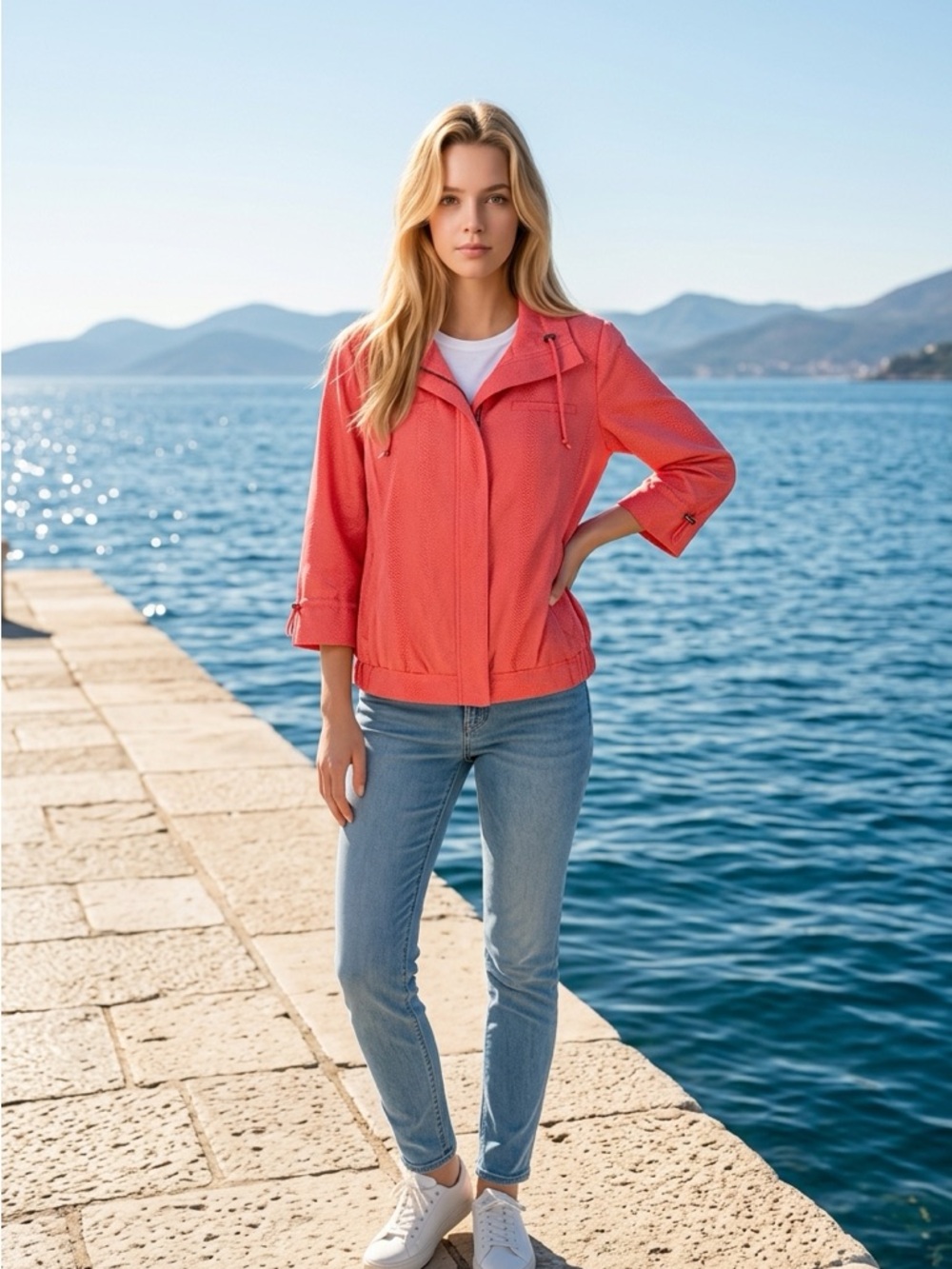 Chico’s Women’s Casual Coral Textured Zip Front Jacket Women’s Size 0 Cropped